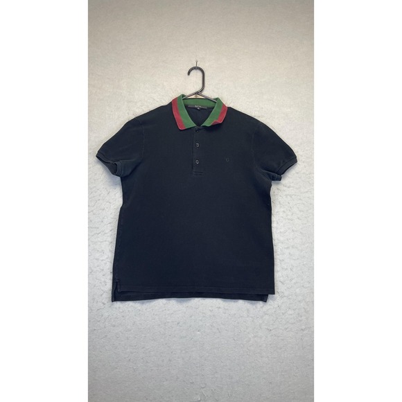 Gucci Polo Shirt Mens Medium Black Made in Italy Pique Web‎ Collar Green Red